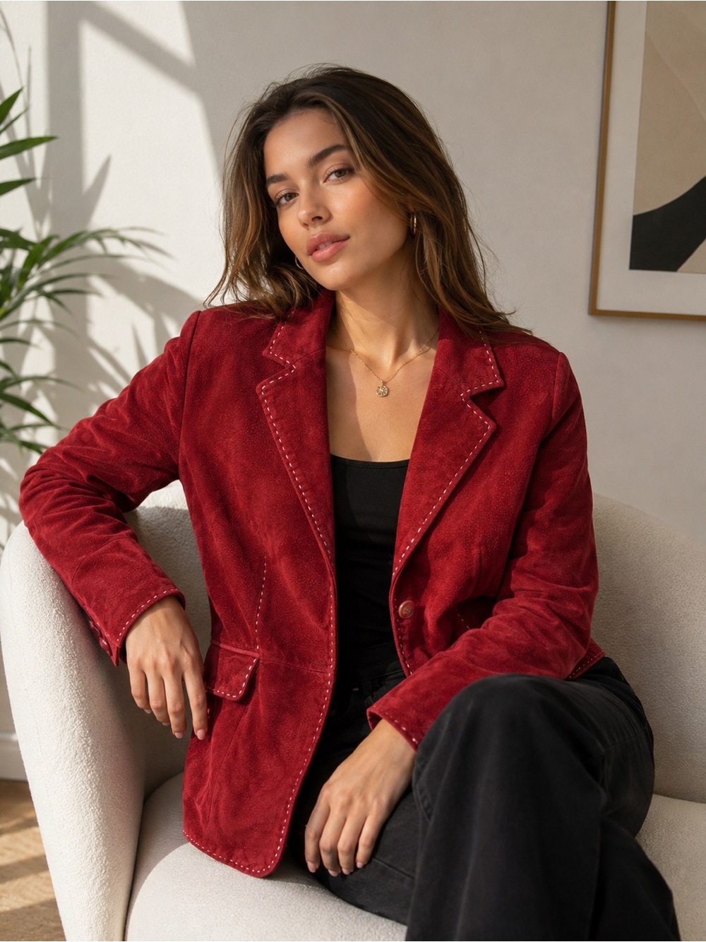 Pamela McCoy Crimson Red Suede Blazer